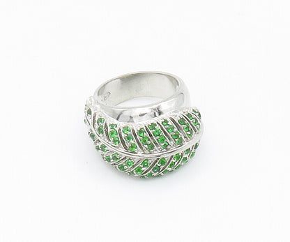 925 Sterling Silver  Green Topaz Floral Leaf Cocktail Ring Sz 6.5  RG14093