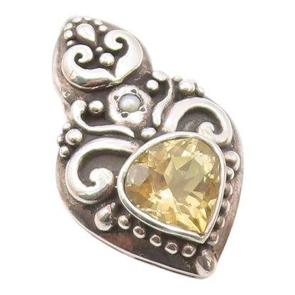 925 Sterling Silver  Vintage Citrine & Petite Pearl Swirl Pendant  PT16826