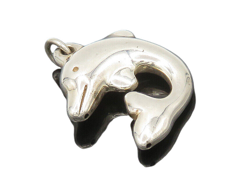 925 Sterling Silver  Vintage Shiny Hollow Dolphin Pendant  PT13837