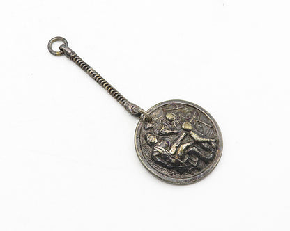 DENMARK 925 Sterling Silver  Vintage Oxidized Chiseled Scene Key Chain  TR1839