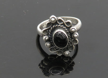 MEXICO 925 Silver  Vintage Black Onyx Floral Motif Band Ring Sz 6.5  RG20954