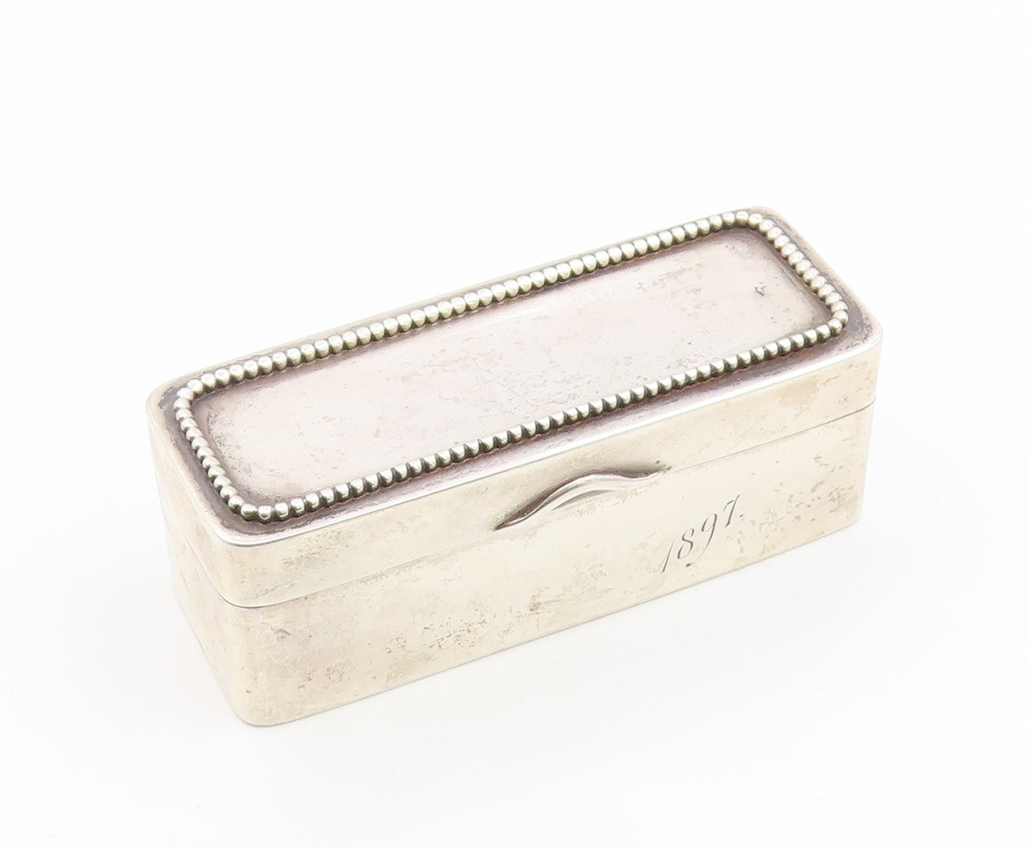 925 Sterling Silver Vintage Snuff Box Beaded Rectangular Cigarette Case  TR4222