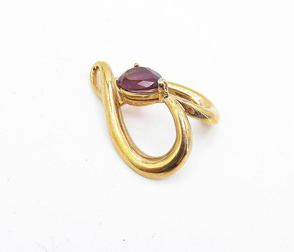 925 Sterling Silver  Tear Drop Amethyst Gold Plated Love Heart Pendant  PT3307