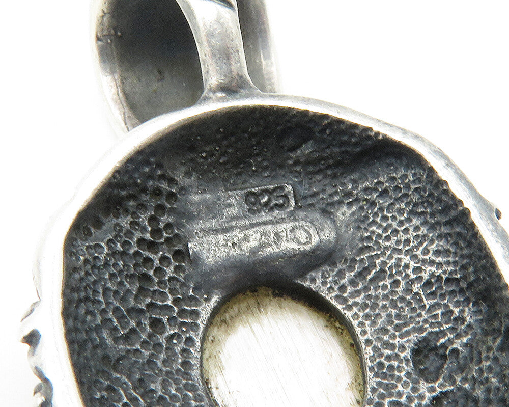 925 Sterling Silver  Vintage Mother Of Pearl Swirl Twist Dome Pendant  PT9458