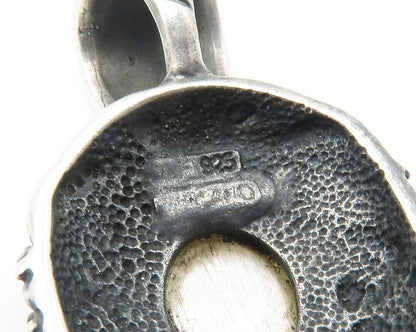 925 Sterling Silver  Vintage Mother Of Pearl Swirl Twist Dome Pendant  PT9458