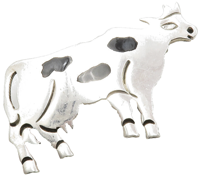 MEXICO 925 Sterling Silver  Vintage Black Onyx Spotted Cow Brooch Pin  BP5074