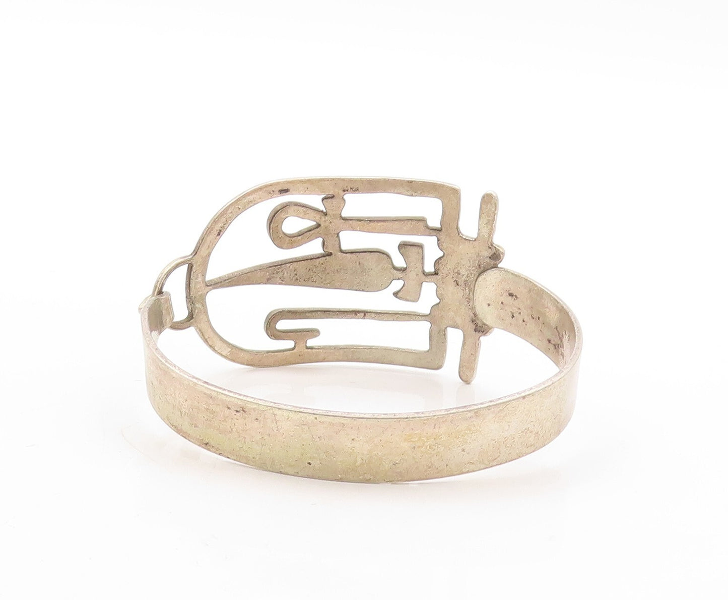 925 Sterling Silver Vintage Bracelet Middle East Egyptian Symbols Bangle BT10919