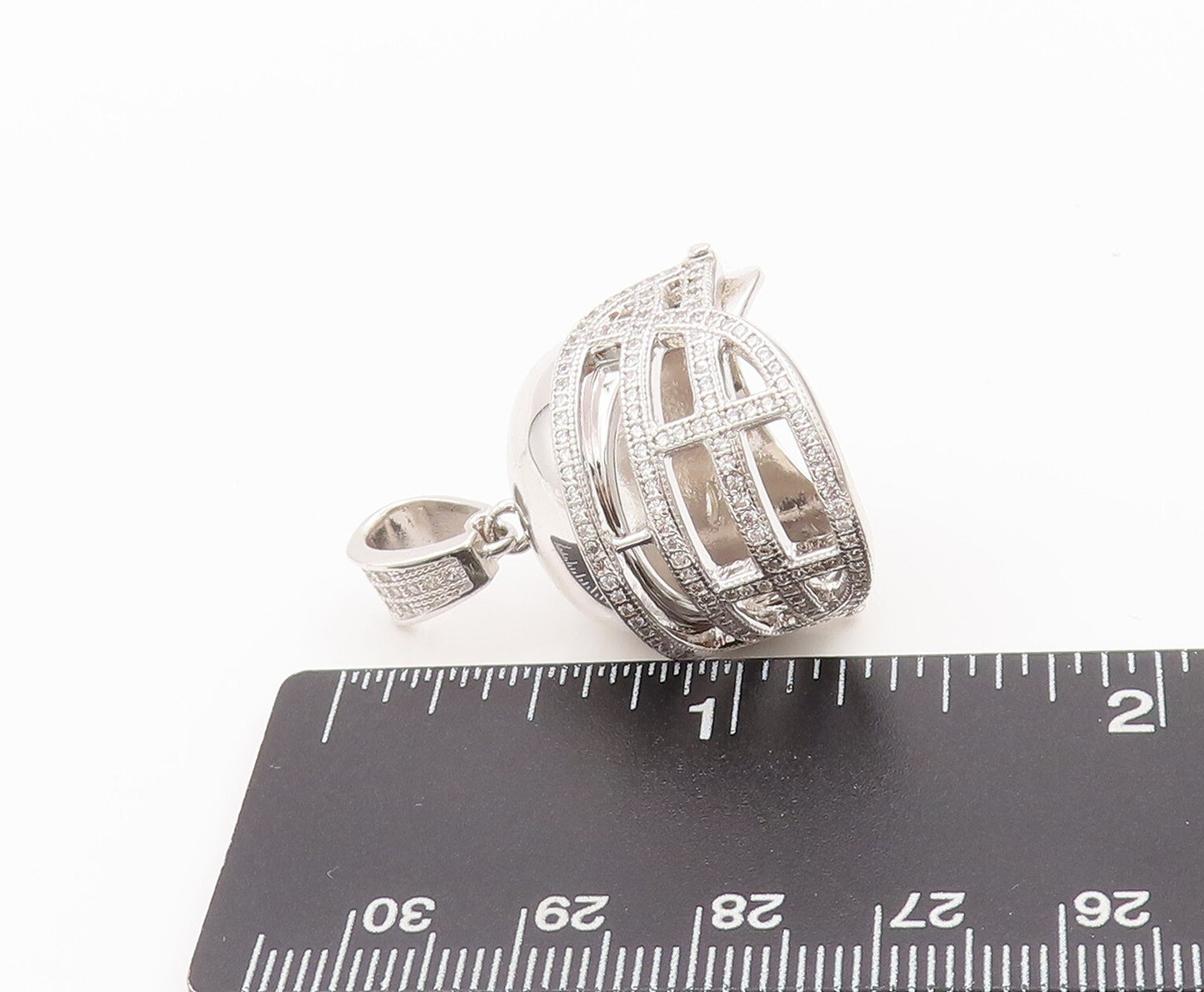 925 Sterling Silver Vintage Pendant Solid Topaz Beaded Cutout Helmet  PT22645
