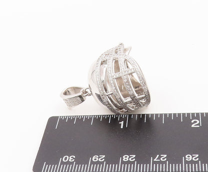 925 Sterling Silver Vintage Pendant Solid Topaz Beaded Cutout Helmet  PT22645