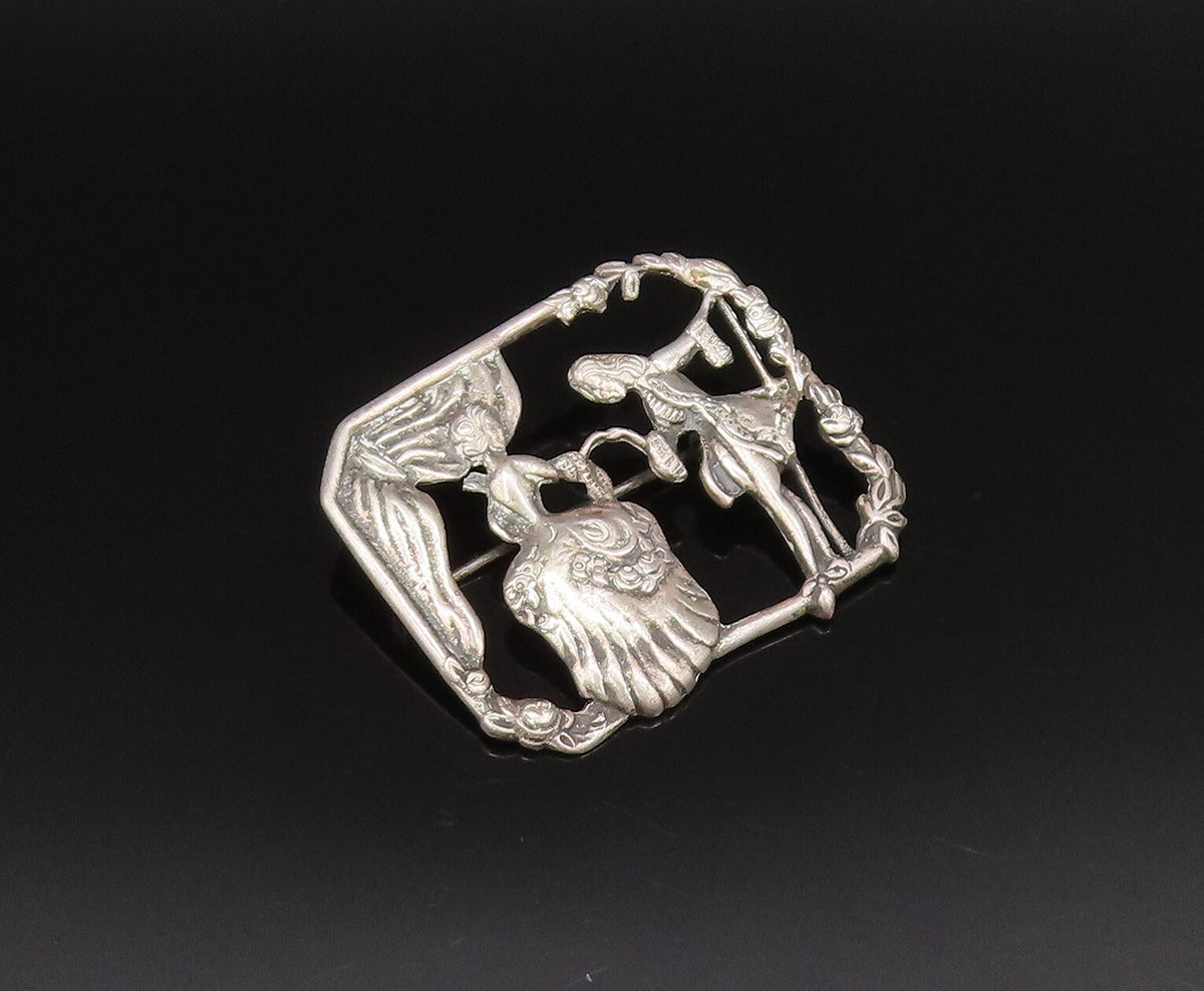 PERU 925 Silver  Vintage Antique Royal Dancing Cutout Brooch Pin  BP9876