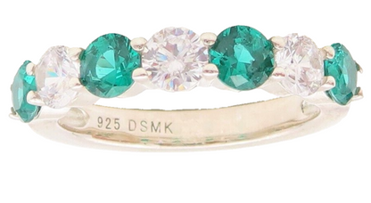 925 Sterling Silver Vintage Ring Round Cut Green & White Topaz Band Sz 7 RG29544
