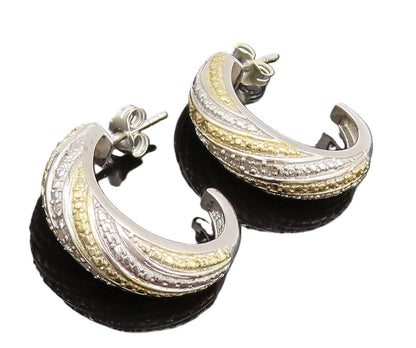 925 Sterling Silver Vintage Gold Plated Real Diamonds J Hoop Earrings  EG12519