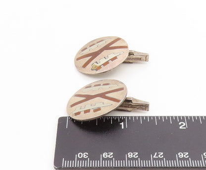 925 Sterling Silver Vintage Cufflinks TAXCO Aztec Geometric Inlay Discs  TR4190