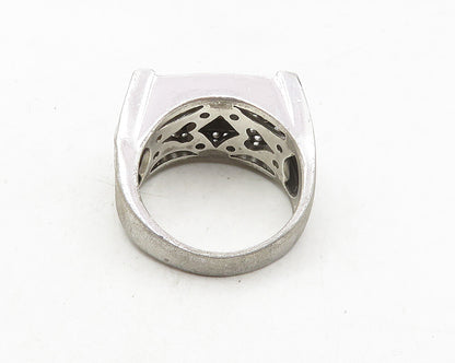 925 Silver  Vintage Cubic Zirconia & Black Hematite Band Ring Sz 10.5  RG10029