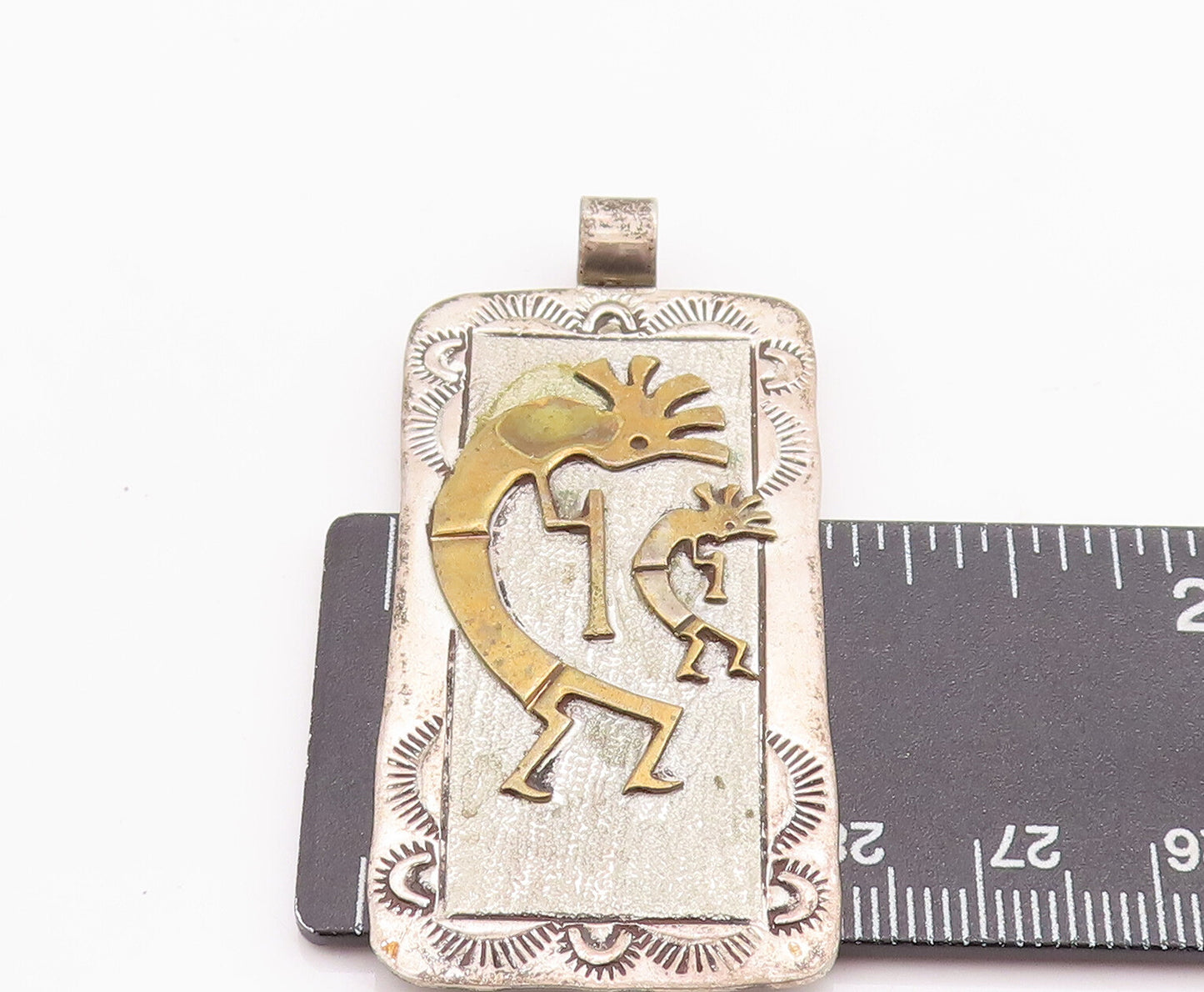 925 Sterling Silver Vintage Pendant NAVAJO Carved Trible Man Frame  PT23210