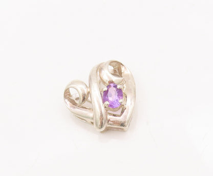 925 Sterling Silver Vintage Pendant Swirled Carved Amethyst Love Heart  PT23069