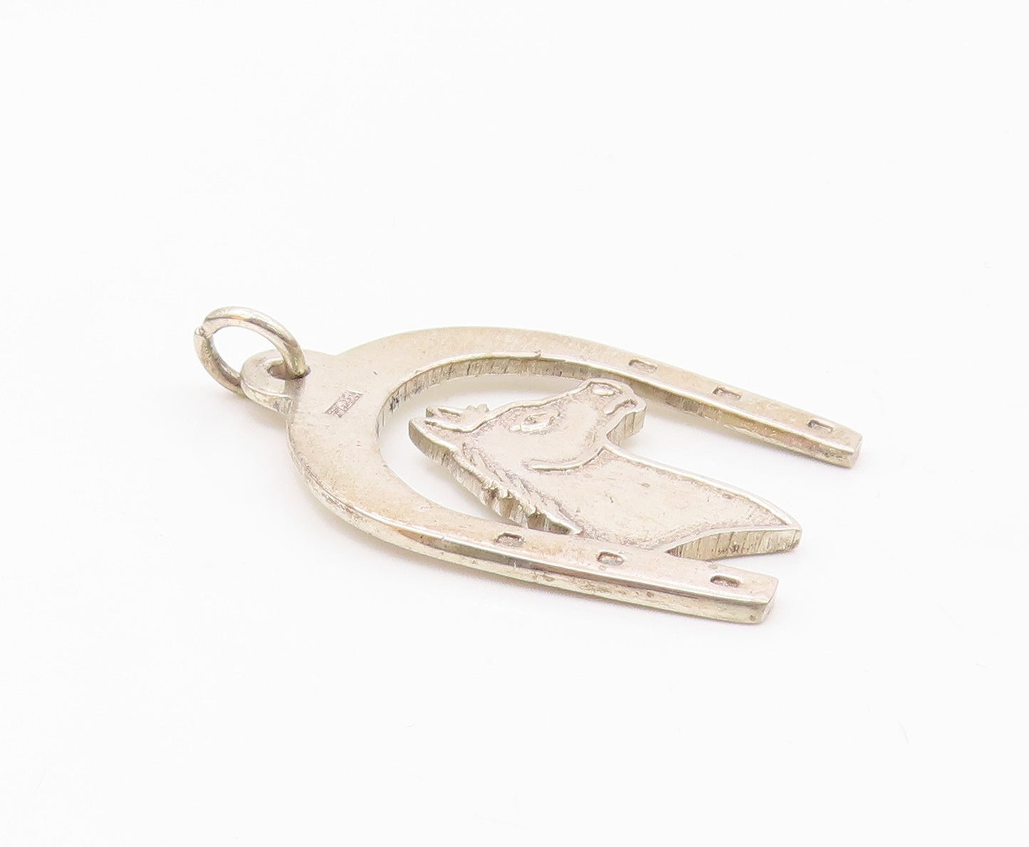 925 Sterling Silver  Vintage Shiny Horse's Head & Shoe Motif Pendant  PT13949
