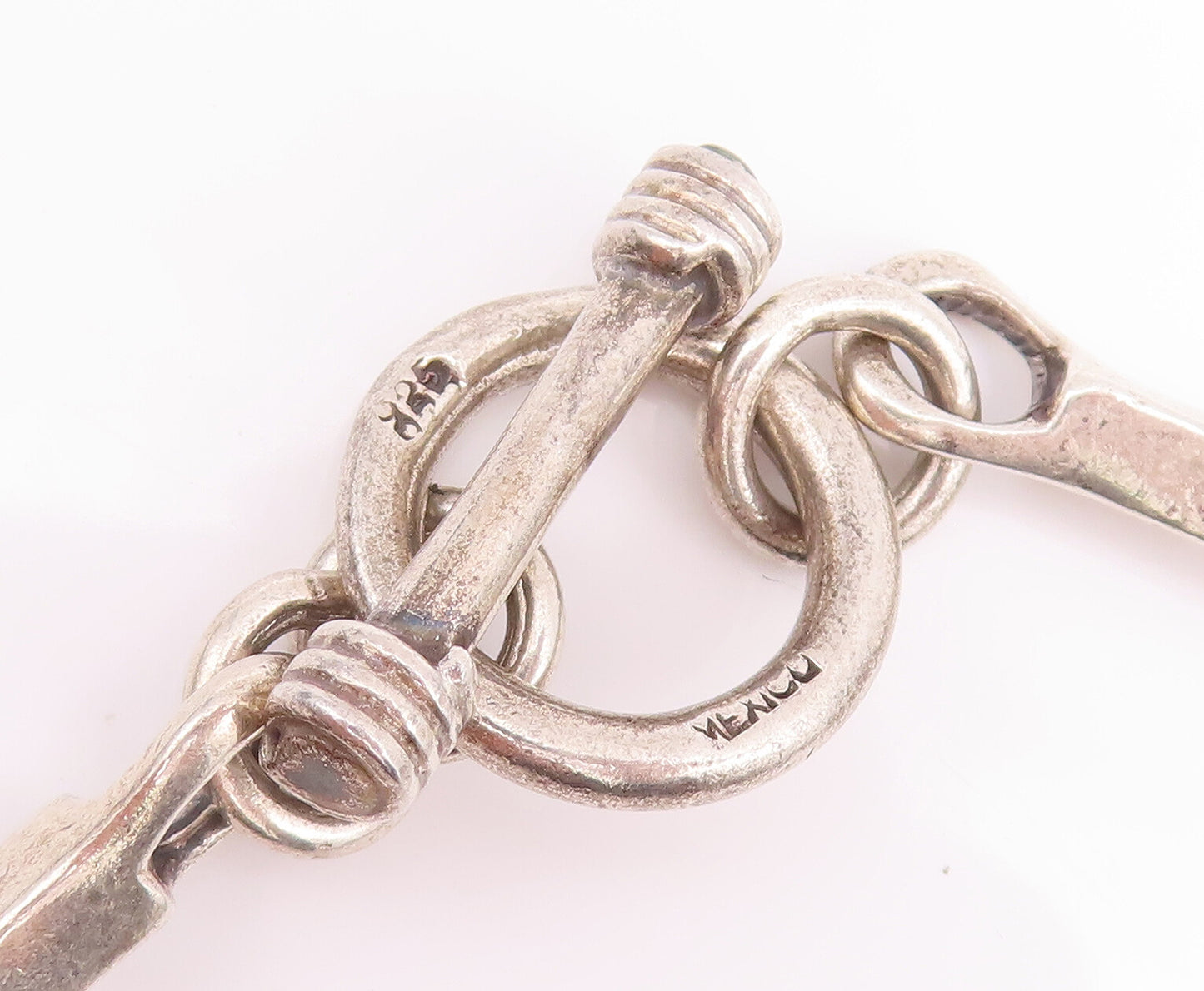 925 Sterling Silver Vintage Necklace MEXICO Heavy Solid Carved Block Link NE4295