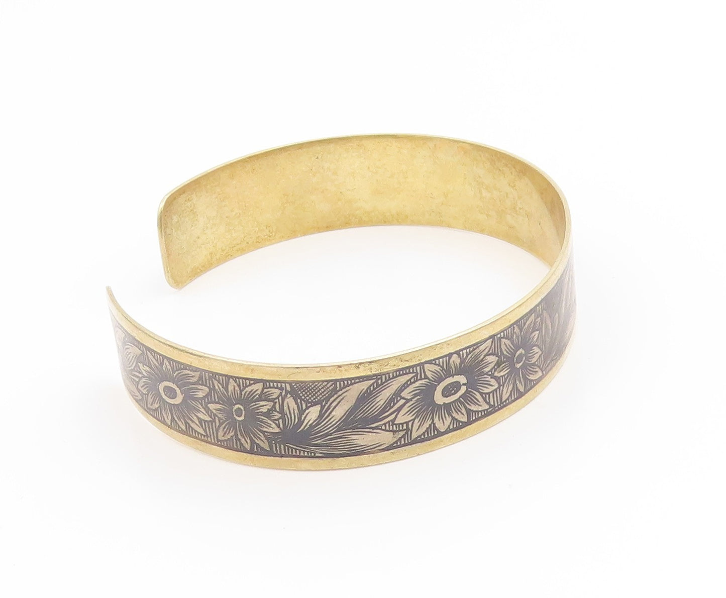925 Sterling Silver Vintage Bracelet Gold Plated EAST EUROPE Floral Cuff BT11895