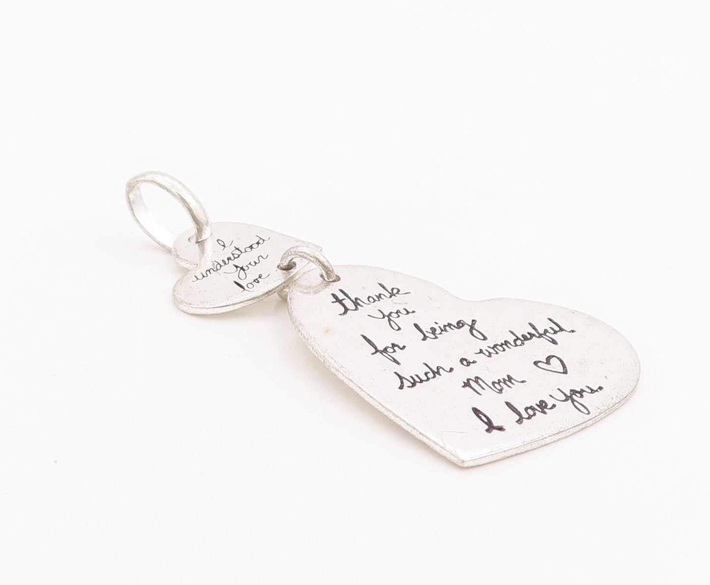 925 Sterling Silver Vintage Pendant Etched Love Message On Hearts  PT24485