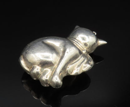 925 Sterling Silver  Vintage Hollow Cat With Tied Scarf Pendant  PT20482