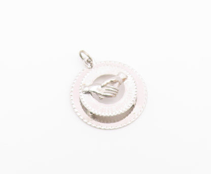 925 Sterling Silver Vintage Pendant Carved Hands Friendship Promise  PT22765