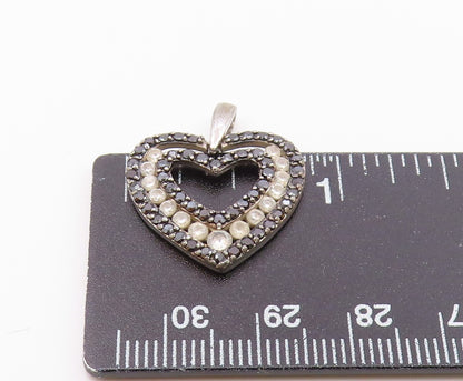 925 Sterling Silver  Vintage Topaz & Black Hematite Heart Pendant  PT16435