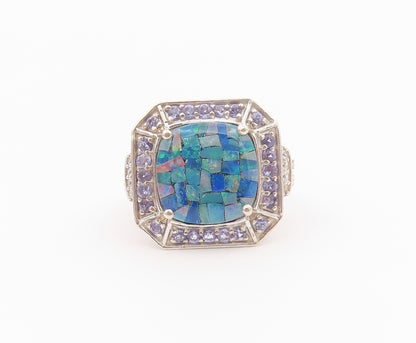 925 Sterling Silver Vintage Ring D'JOY Opal & Tanzanite Band  Sz 10  RG36433