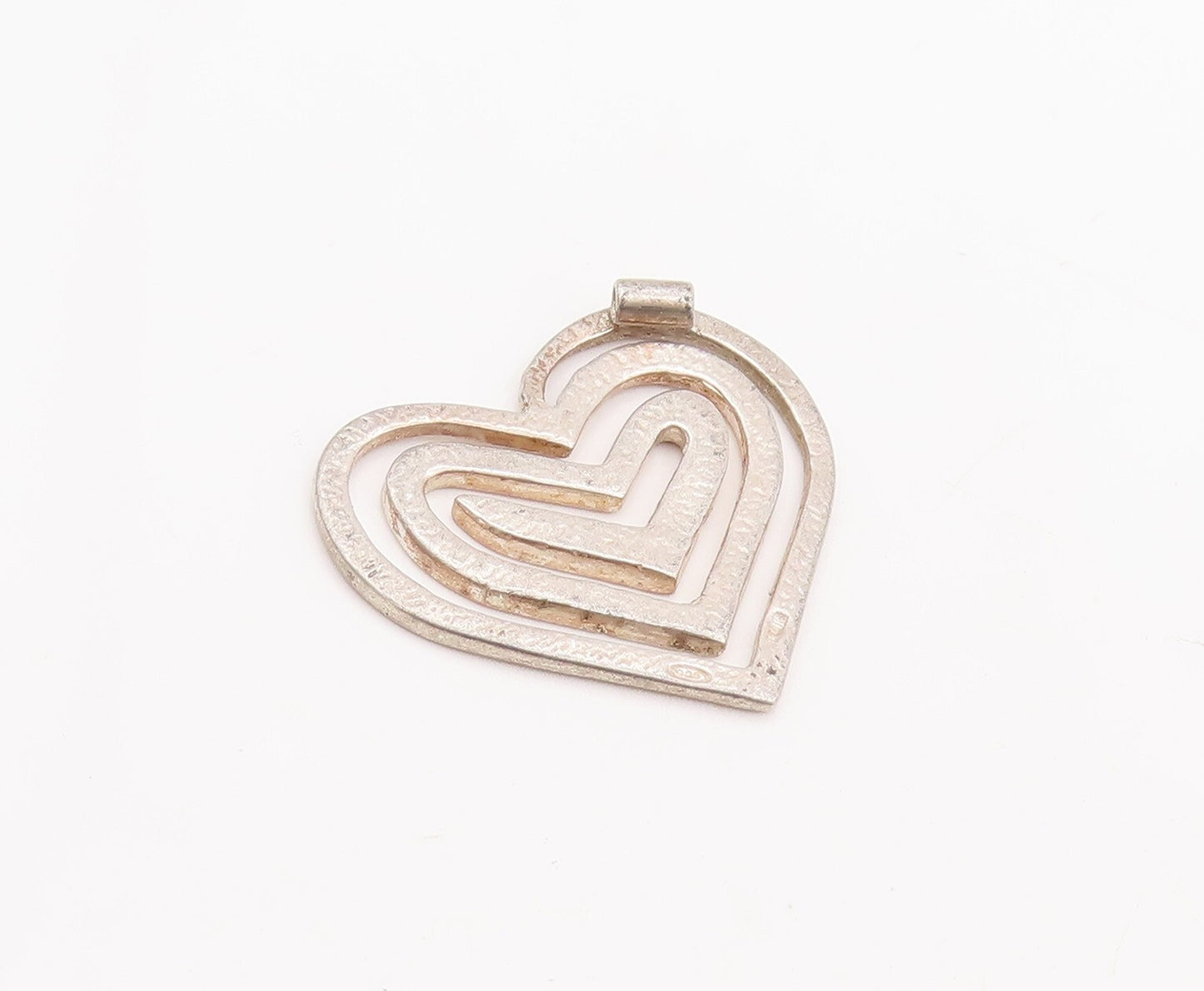 925 Sterling Silver Vintage Pendant Cutout Spiral Love Heart PT23434