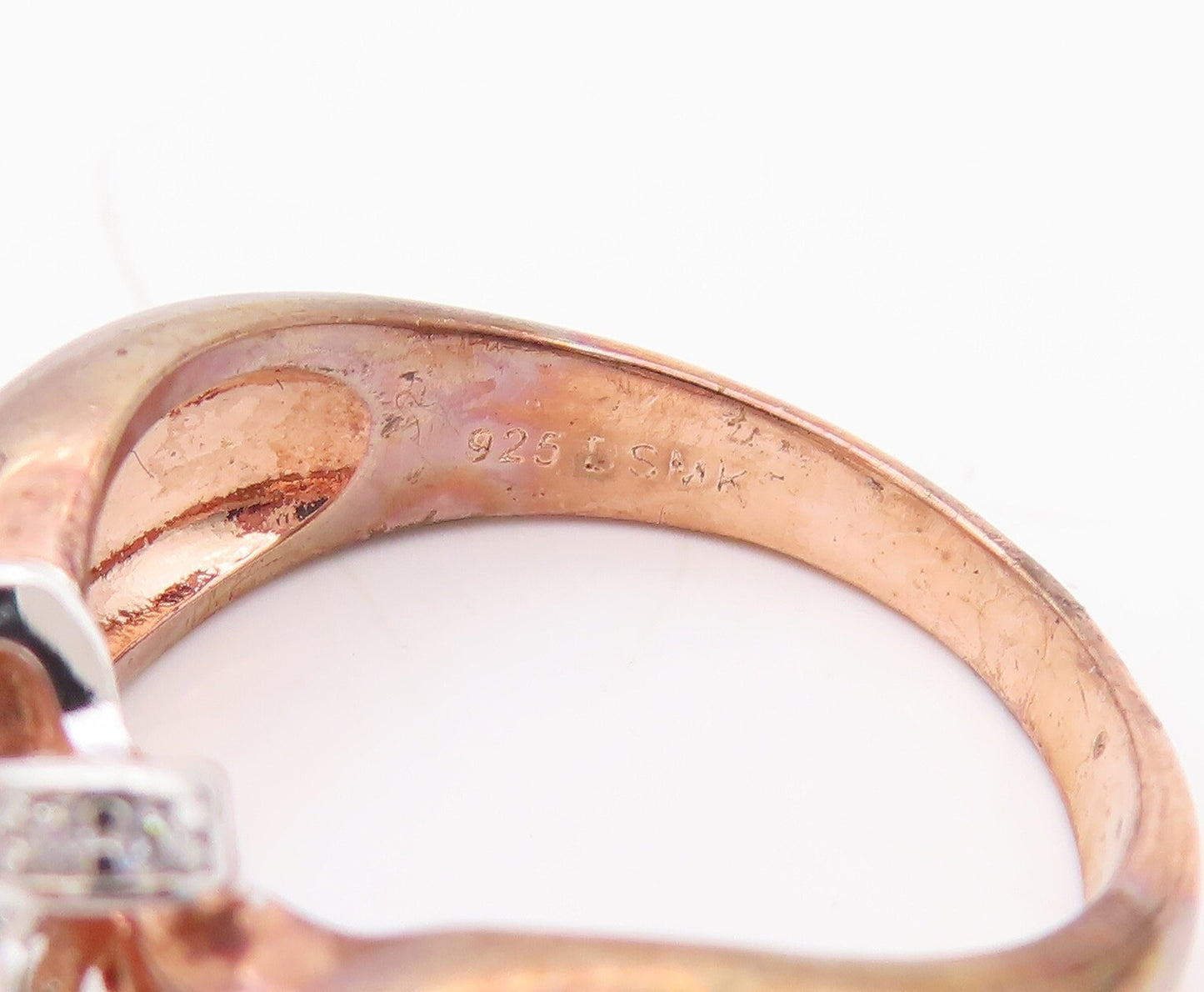 925 Sterling Silver Vintage Ring Rose Gold Plated CZ Inlay Knot  Sz 7  RG29319
