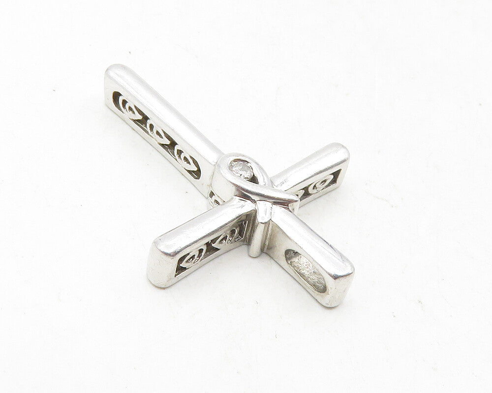 925 Sterling Silver  Petite Genuine Diamond Religious Cross Pendant  PT7924