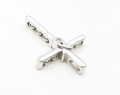 925 Sterling Silver  Petite Genuine Diamond Religious Cross Pendant  PT7924