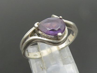 925 Sterling Silver  Vintage Pear Shaped Amethyst Bypass Ring Sz 7  RG25154