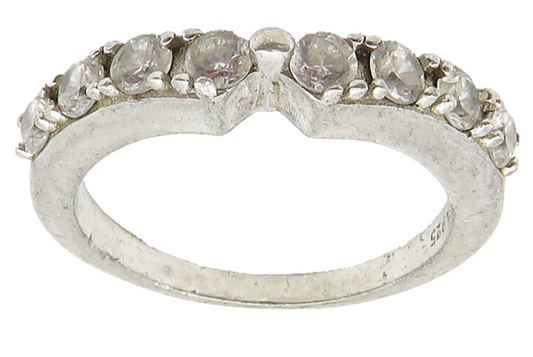 SETA 925 Sterling Silver  Vintage Cubic Zirconia Shiny Band Ring Sz 7  RG15951