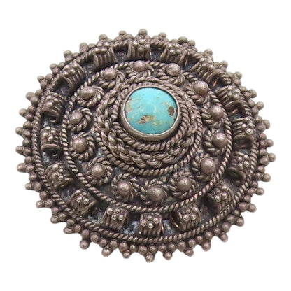 ISRAEL 925 Silver  Vintage Turquoise Dark Tone Floral Dome Brooch Pin  BP3850