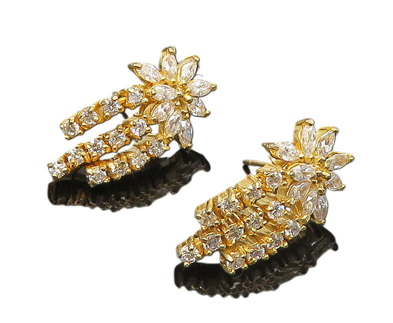925 Silver  Vintage Topaz Gold Plated Floral Motif Dangle Earrings  EG11500