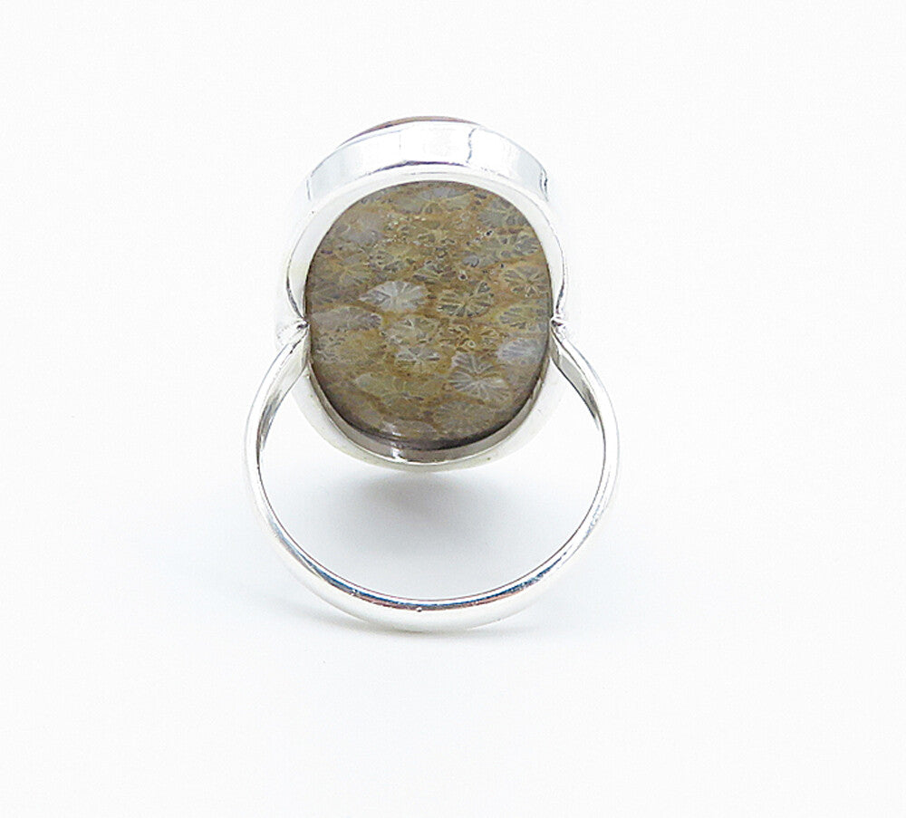 925 Sterling Silver  Brown Jasper Shiny Oblong Cocktail Ring Sz 10.5  RG8420