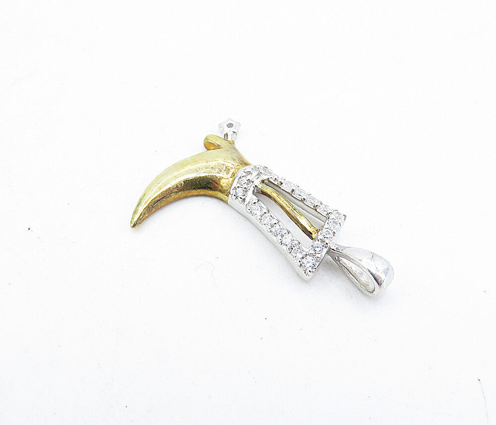 925 Sterling Silver  Topaz Shiny Two Tone Cowboy Boot Motif Pendant  PT4438