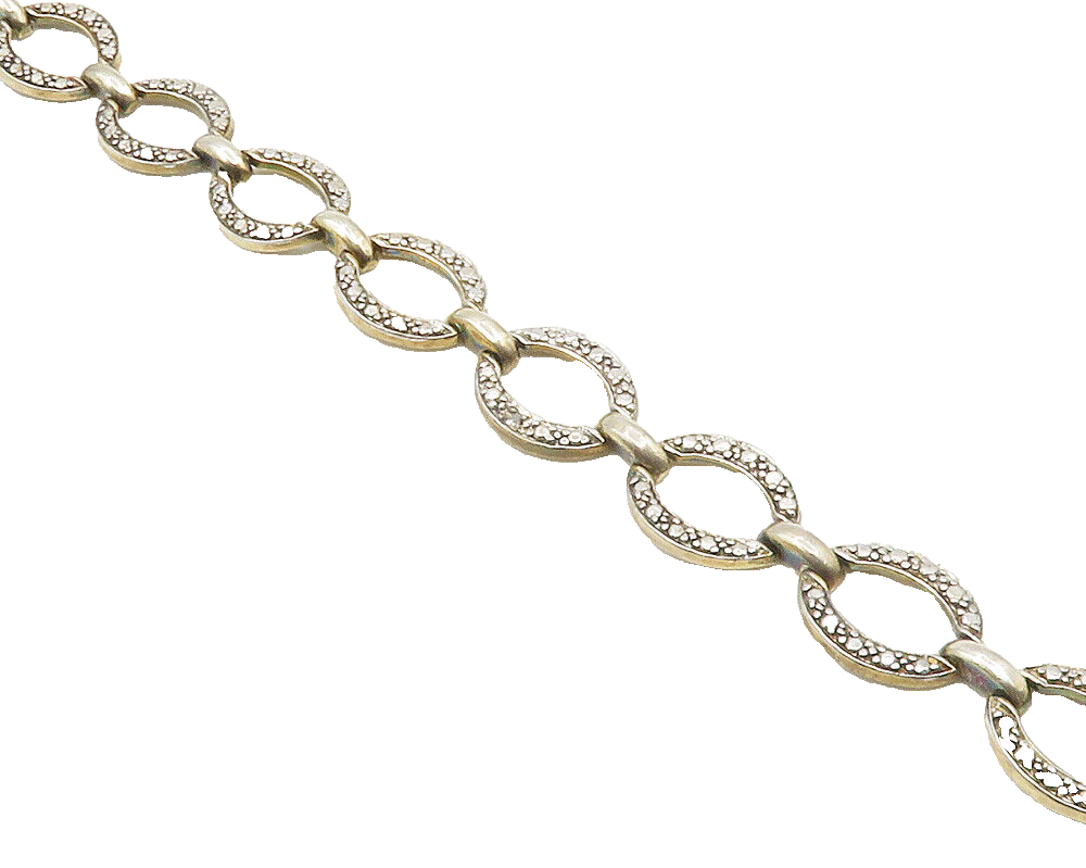 925 Sterling Silver  Vintage Genuine Diamond Oval Link Chain Bracelet  BT5315