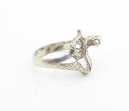 925 Sterling Silver  Vintage Sculpted Cobra Snake Motif Band Ring Sz 9  RG7076