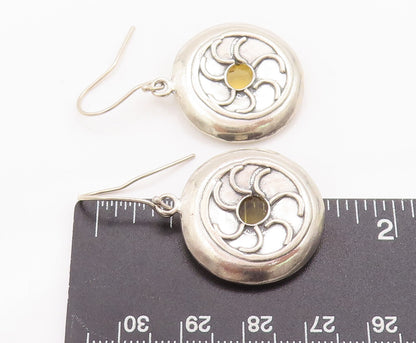925 Sterling Silver Vintage Earrings Dangling Solid Carved Car Wheel   EG13041