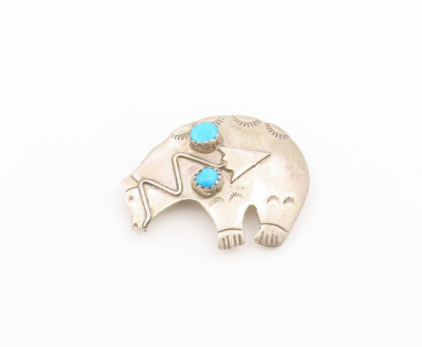 925 Sterling Silver Vintage Brooch Pin JEFF LARGO NAVAJO Turquoise Bear  BP12628