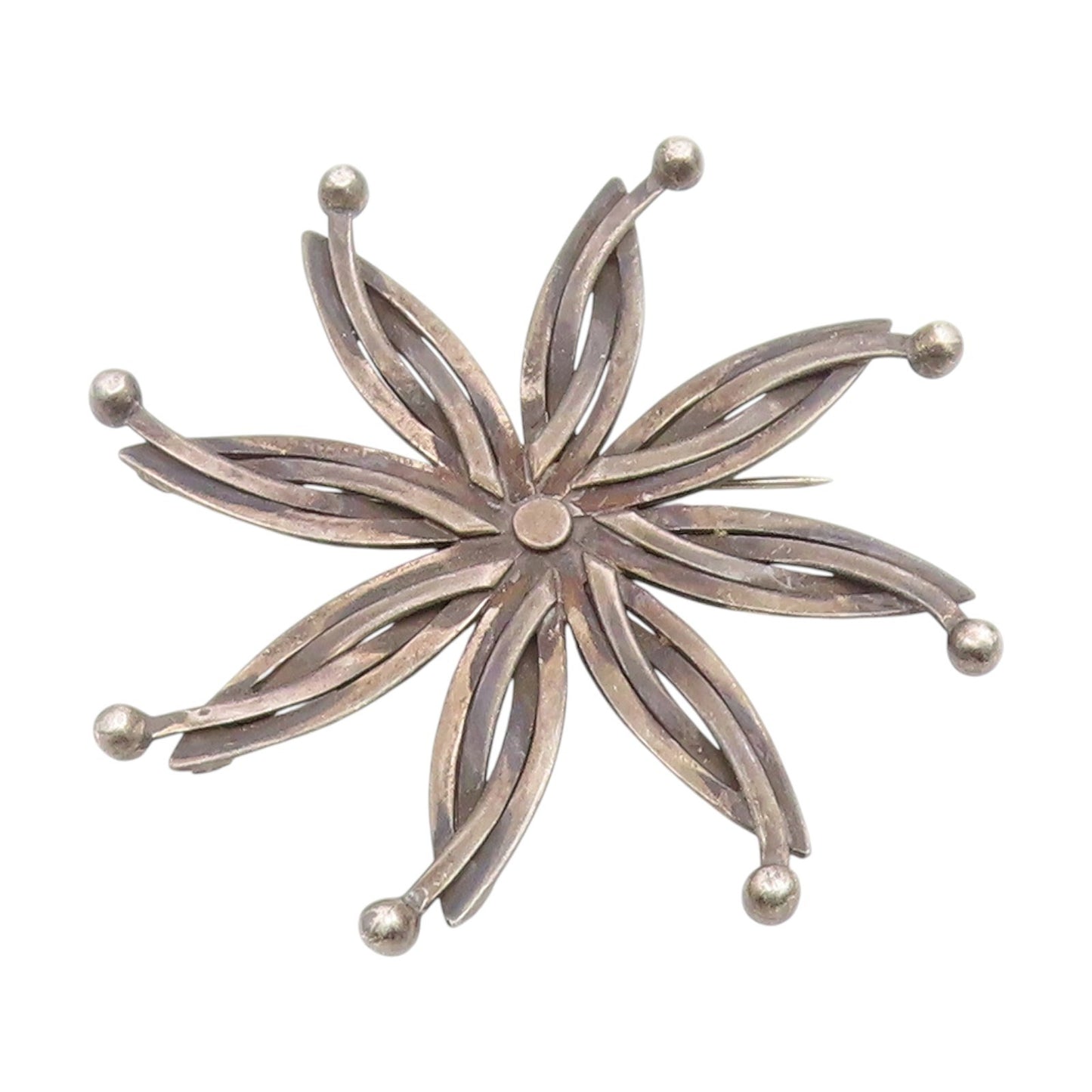 925 Sterling Silver Vintage Brooch Pin TAXCO Modernist Circular Flower  BP12405