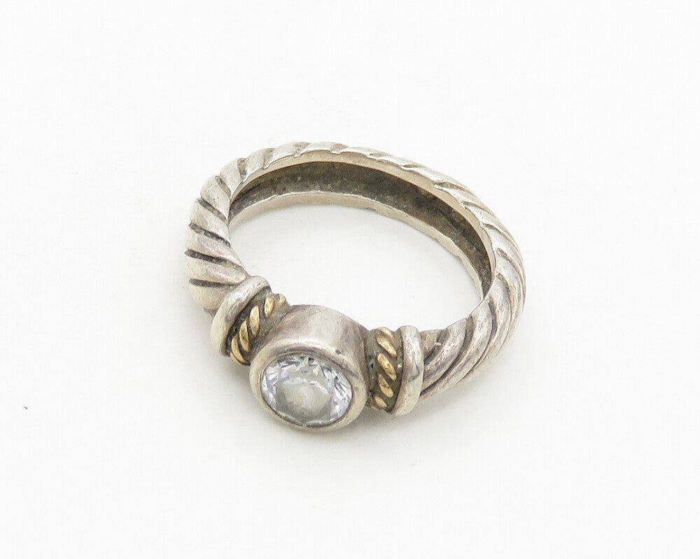 925 Silver & 14K GOLD  Vintage Cubic Zirconia Twist Band Ring Sz 6  RG19638