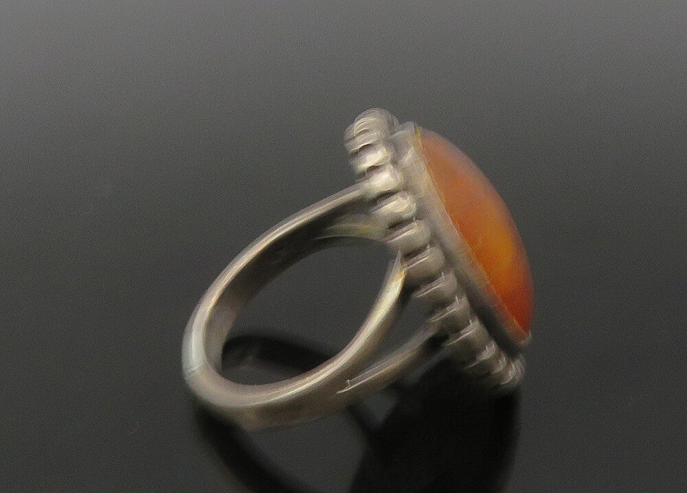 925 Sterling Silver  Vintage Cabochon Cut Amber Cocktail Ring Sz 7  RG22466