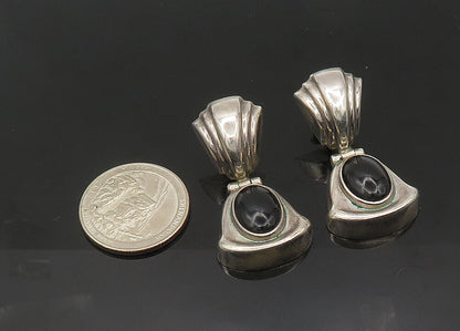 MEXICO 925 Sterling Silver  Vintage Cabochon Black Onyx Drop Earrings  EG10508