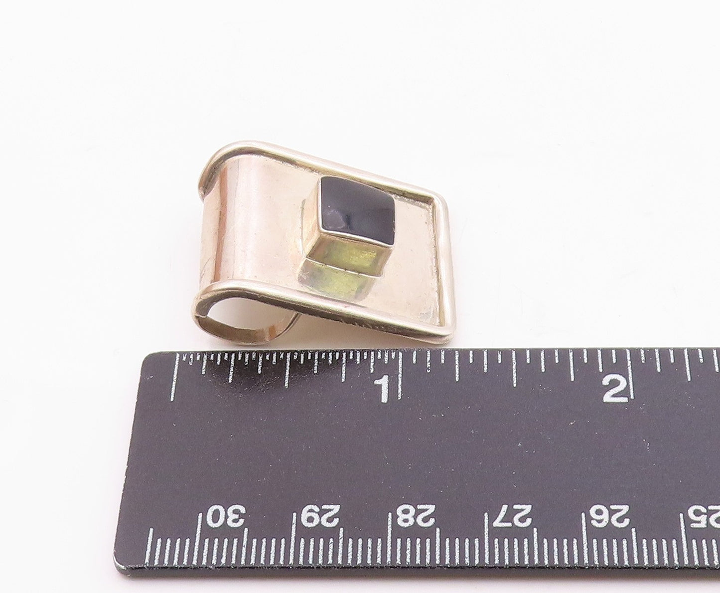 MEXICO 925 Sterling Silver  Vintage Black Onyx Square Slide Pendant  PT10030