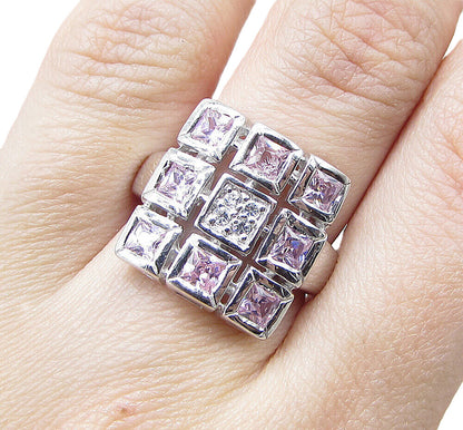 925 Silver  Pink Topaz & White Cubic Zirconia Boxed Cocktail Ring Sz 7  RG1585