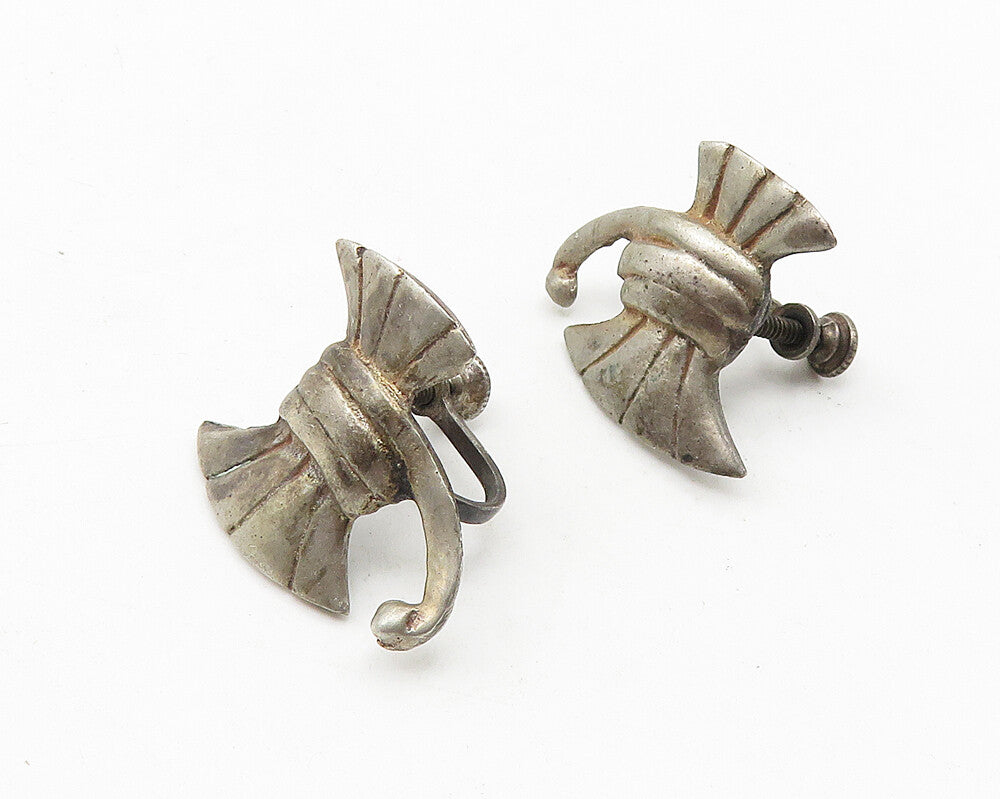 925 Sterling Silver  Vintage Antique Ribbon Bow Non Pierce Earrings  EG5599