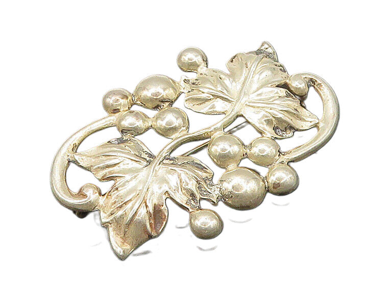 DANECRAFT 925 Silver  Vintage Shiny Floral Grape Vine Motif Brooch Pin  BP8204